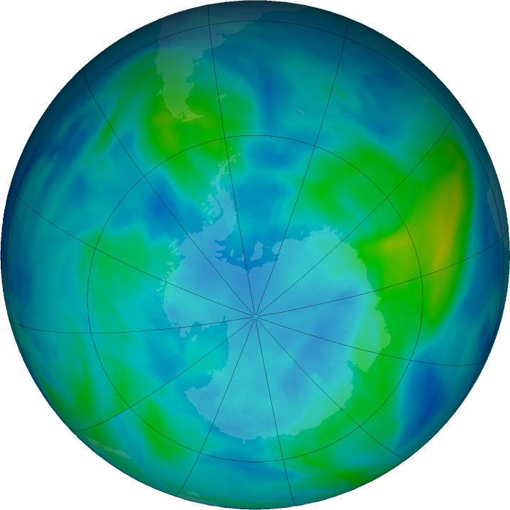 Antarctic ozone map for 13 April 2019